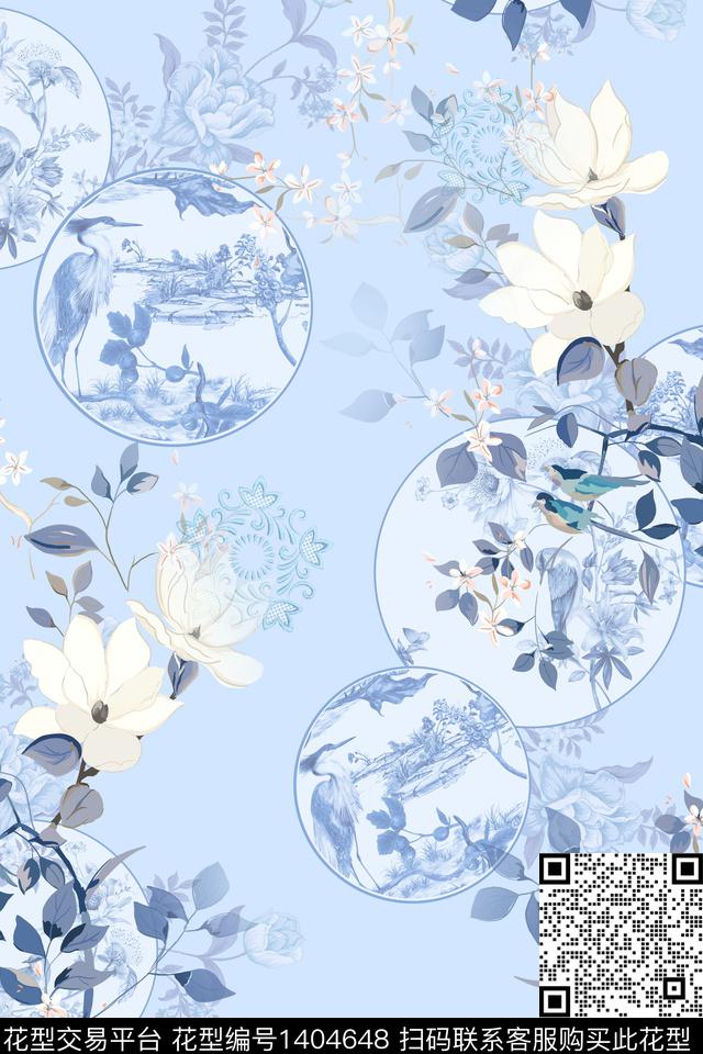 绿植树叶旗袍香云纱数码印花华亿平台下载（图片编号: 1404648） - 瓦栏（Walan）