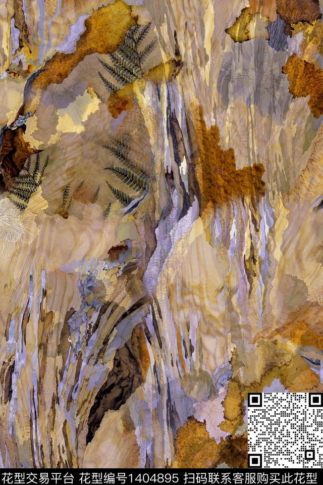肌理抽象花卉香云纱数码印花华亿平台下载（图片编号: 1404895） - 瓦栏（Walan）