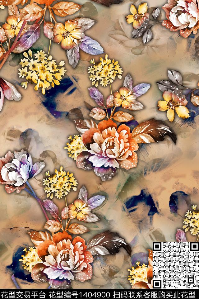 绿植树叶香云纱大牌风数码印花华亿平台下载（图片编号: 1404900） - 瓦栏（Walan）