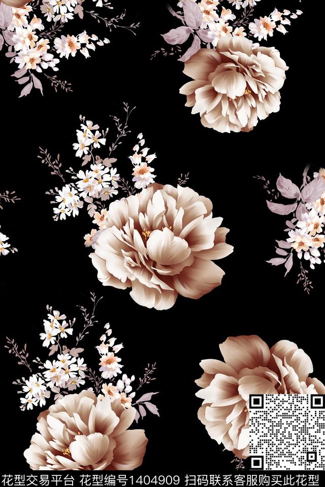 时尚花卉香云纱数码印花华亿平台下载（图片编号: 1404909） - 瓦栏（Walan）