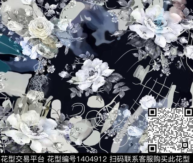 大牌风小碎花手绘大花数码印花华亿平台下载（图片编号: 1404912） - 瓦栏（Walan）