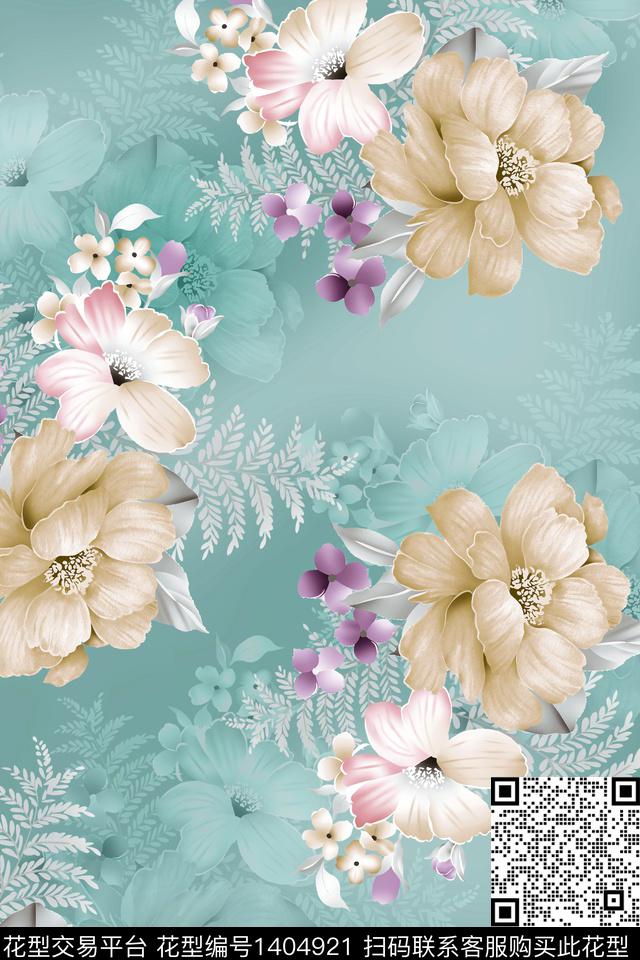时尚花卉真丝数码印花华亿平台下载（图片编号: 1404921） - 瓦栏（Walan）