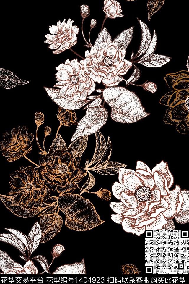 时尚花卉真丝数码印花华亿平台下载（图片编号: 1404923） - 瓦栏（Walan）
