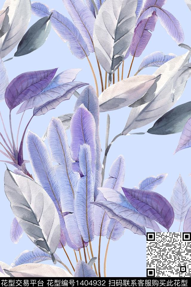 绿植树叶清爽底花卉花卉数码印花华亿平台下载（图片编号: 1404932） - 瓦栏（Walan）