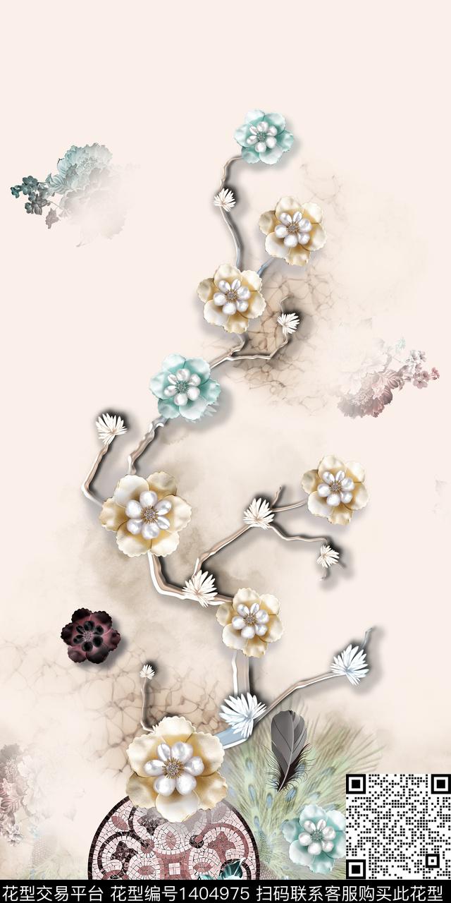 花卉旗袍定位花传统印花华亿平台下载（图片编号: 1404975） - 瓦栏（Walan）