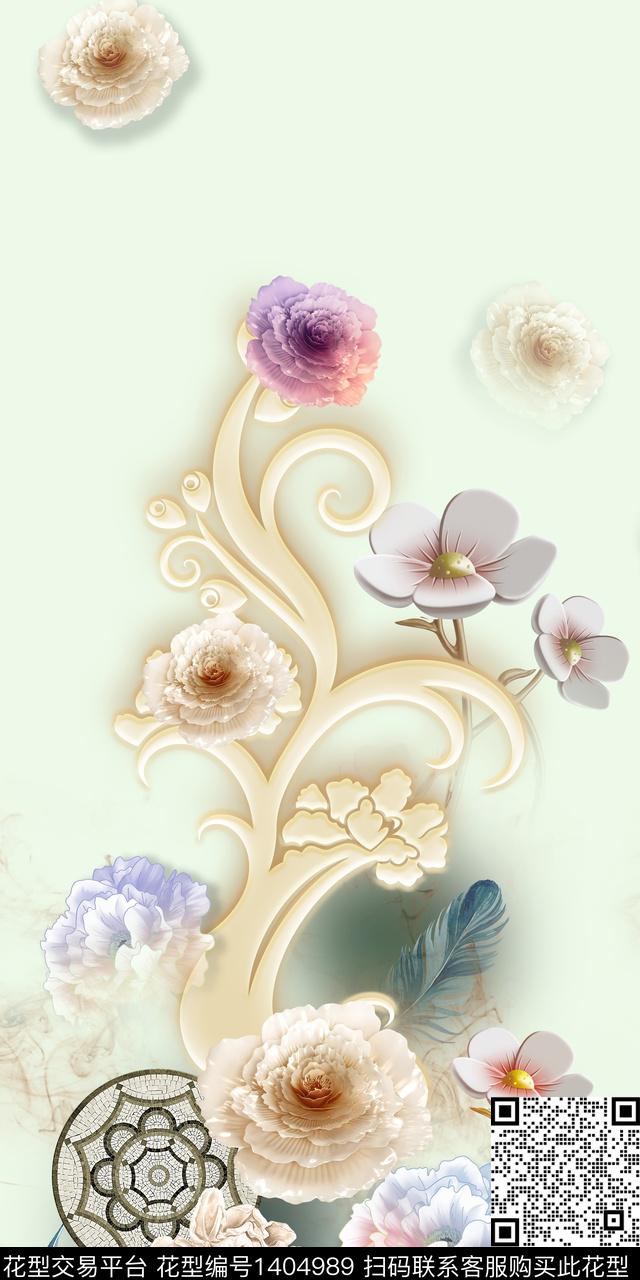 花卉旗袍定位花传统印花华亿平台下载（图片编号: 1404989） - 瓦栏（Walan）