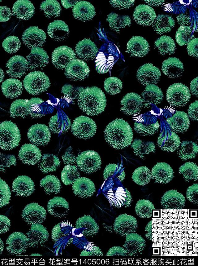 花鸟花卉欧美数码印花华亿平台下载（图片编号: 1405006） - 瓦栏（Walan）