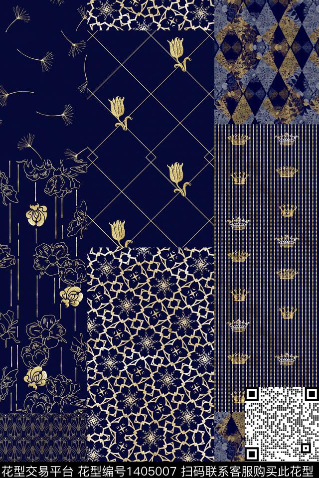 民族风几何混合拼接数码印花华亿平台下载（图片编号: 1405007） - 瓦栏（Walan）