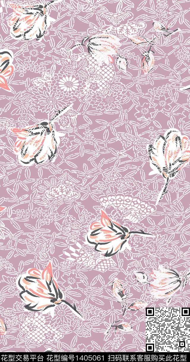 几何花卉大牌风数码印花华亿平台下载（图片编号: 1405061） - 瓦栏（Walan）