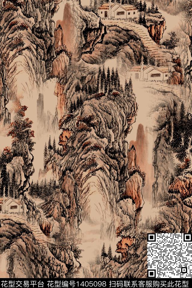 时尚香云纱中国风数码印花华亿平台下载（图片编号: 1405098） - 瓦栏（Walan）