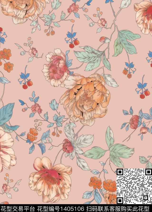 绿植树叶扎染华亿平台花卉数码印花华亿平台下载（图片编号: 1405106） - 瓦栏（Walan）