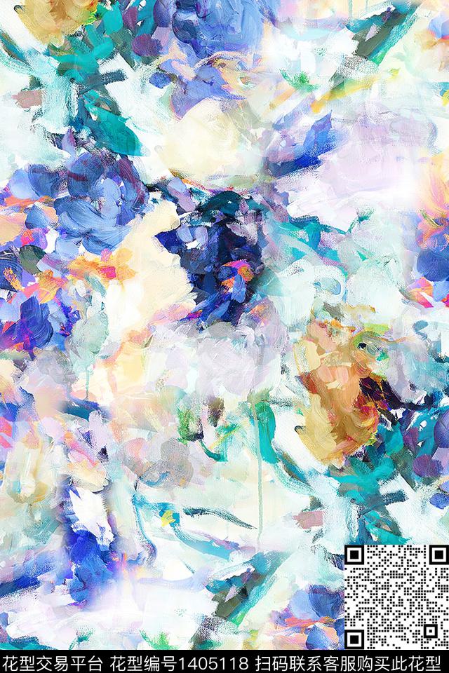 肌理扎染华亿平台抽象花卉数码印花华亿平台下载（图片编号: 1405118） - 瓦栏（Walan）