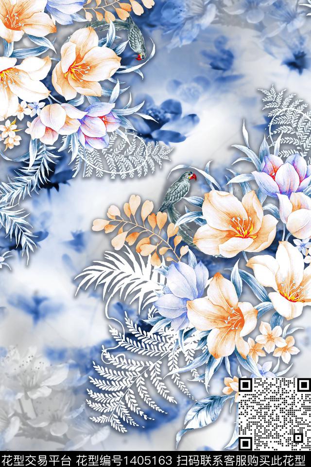 绿植树叶肌理旗袍数码印花华亿平台下载（图片编号: 1405163） - 瓦栏（Walan）