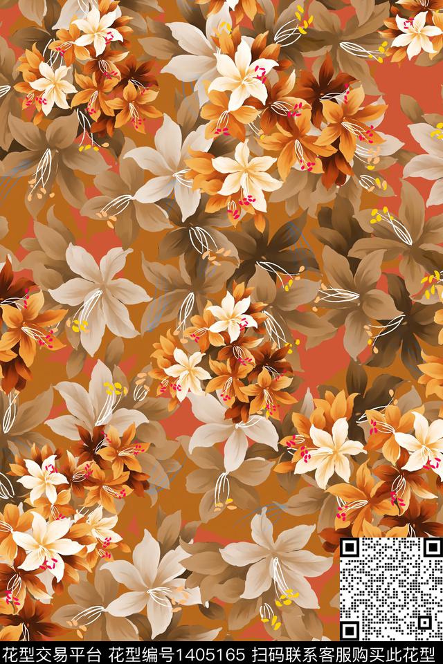 绿植树叶雪纺香云纱数码印花华亿平台下载（图片编号: 1405165） - 瓦栏（Walan）