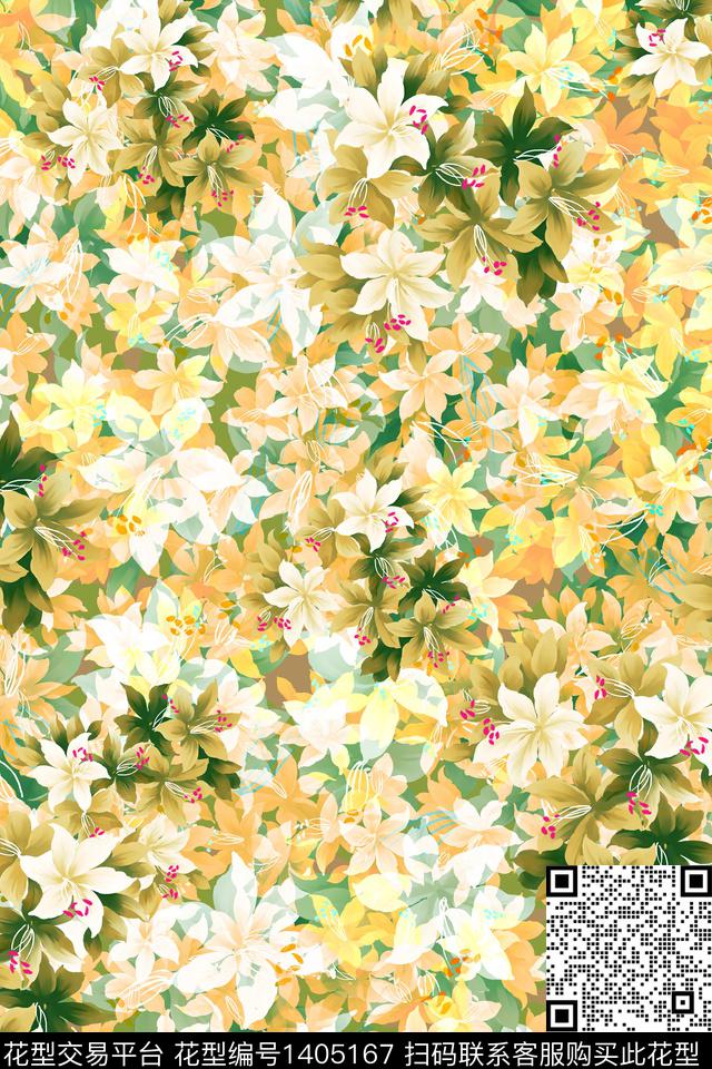 绿植树叶肌理抽象花卉数码印花华亿平台下载（图片编号: 1405167） - 瓦栏（Walan）