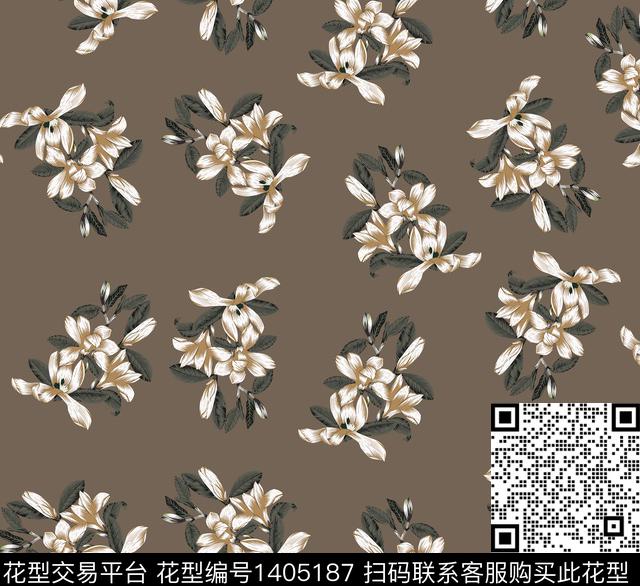 连衣裙大牌风手绘花卉数码印花华亿平台下载（图片编号: 1405187） - 瓦栏（Walan）