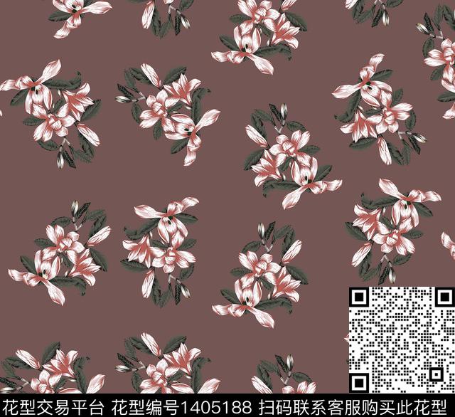 连衣裙大牌风手绘花卉数码印花华亿平台下载（图片编号: 1405188） - 瓦栏（Walan）