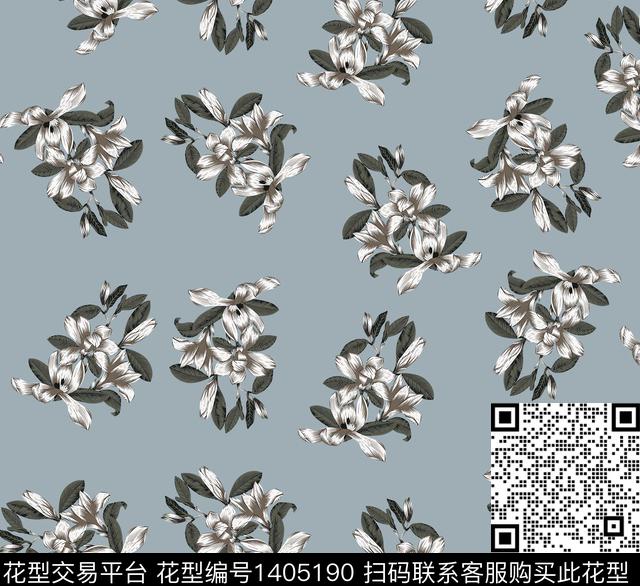 连衣裙大牌风手绘花卉数码印花华亿平台下载（图片编号: 1405190） - 瓦栏（Walan）