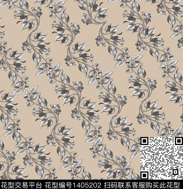 连衣裙花卉大牌风数码印花华亿平台下载（图片编号: 1405202） - 瓦栏（Walan）
