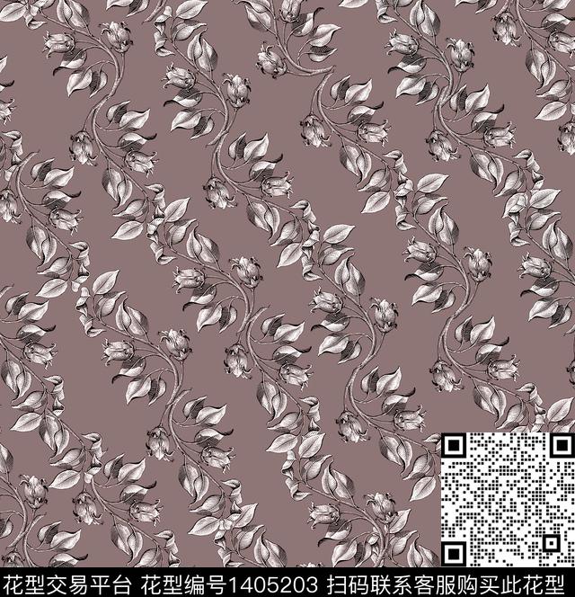连衣裙花卉大牌风数码印花华亿平台下载（图片编号: 1405203） - 瓦栏（Walan）