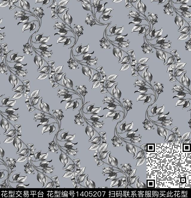连衣裙花卉大牌风数码印花华亿平台下载（图片编号: 1405207） - 瓦栏（Walan）