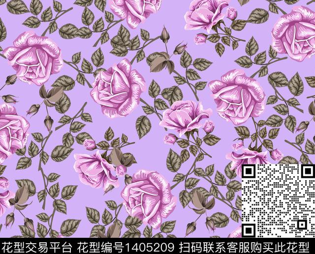 连衣裙花卉大牌风数码印花华亿平台下载（图片编号: 1405209） - 瓦栏（Walan）