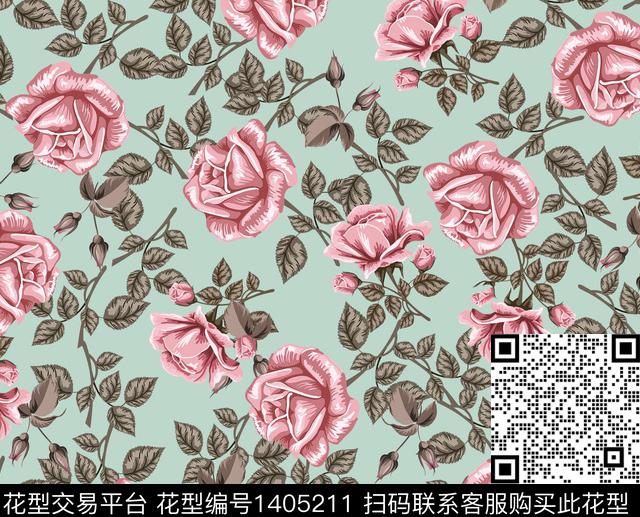 连衣裙花卉大牌风数码印花华亿平台下载（图片编号: 1405211） - 瓦栏（Walan）