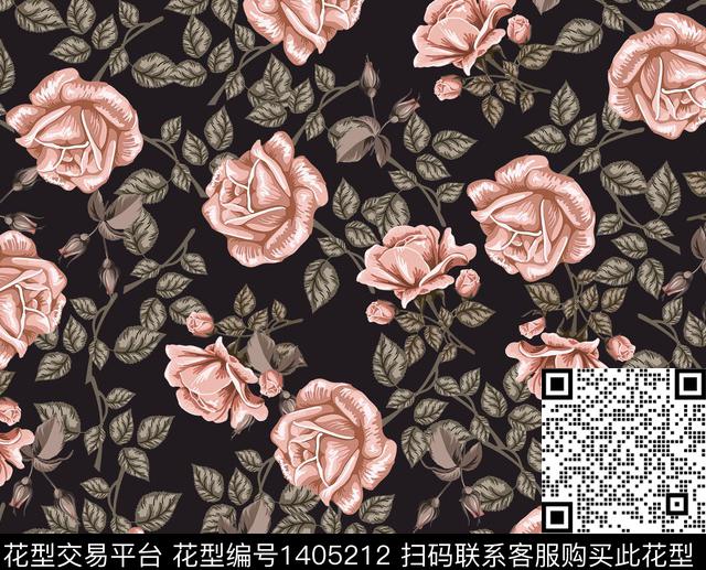 连衣裙花卉大牌风数码印花华亿平台下载（图片编号: 1405212） - 瓦栏（Walan）