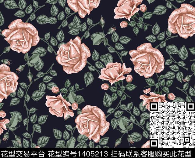 连衣裙花卉大牌风数码印花华亿平台下载（图片编号: 1405213） - 瓦栏（Walan）