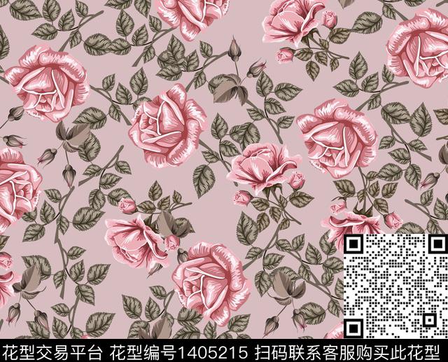 连衣裙花卉大牌风数码印花华亿平台下载（图片编号: 1405215） - 瓦栏（Walan）