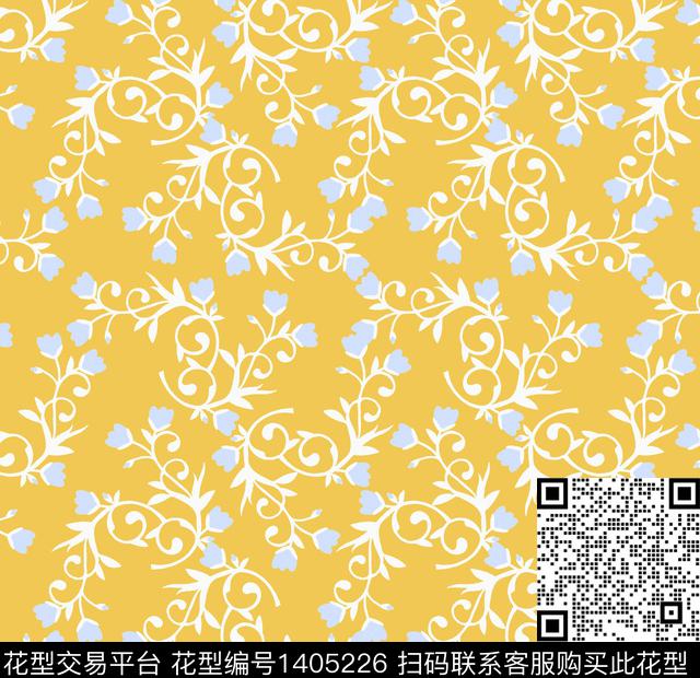 连衣裙花卉大牌风数码印花华亿平台下载（图片编号: 1405226） - 瓦栏（Walan）