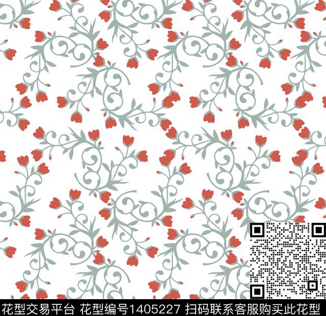 连衣裙花卉大牌风数码印花华亿平台下载（图片编号: 1405227） - 瓦栏（Walan）