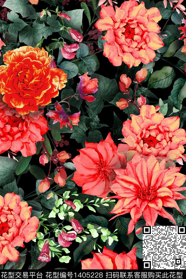女装花卉老年花卉数码印花华亿平台下载（图片编号: 1405228） - 瓦栏（Walan）