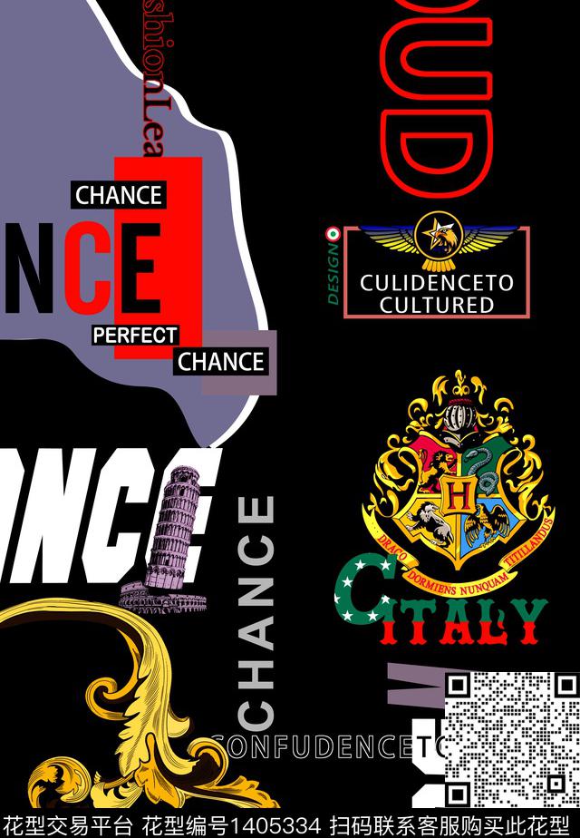 定位花几何字母数码印花华亿平台下载（图片编号: 1405334） - 瓦栏（Walan）
