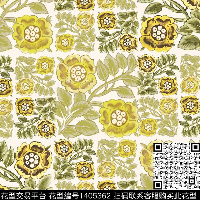 绿植树叶花卉大牌风数码印花华亿平台下载（图片编号: 1405362） - 瓦栏（Walan）