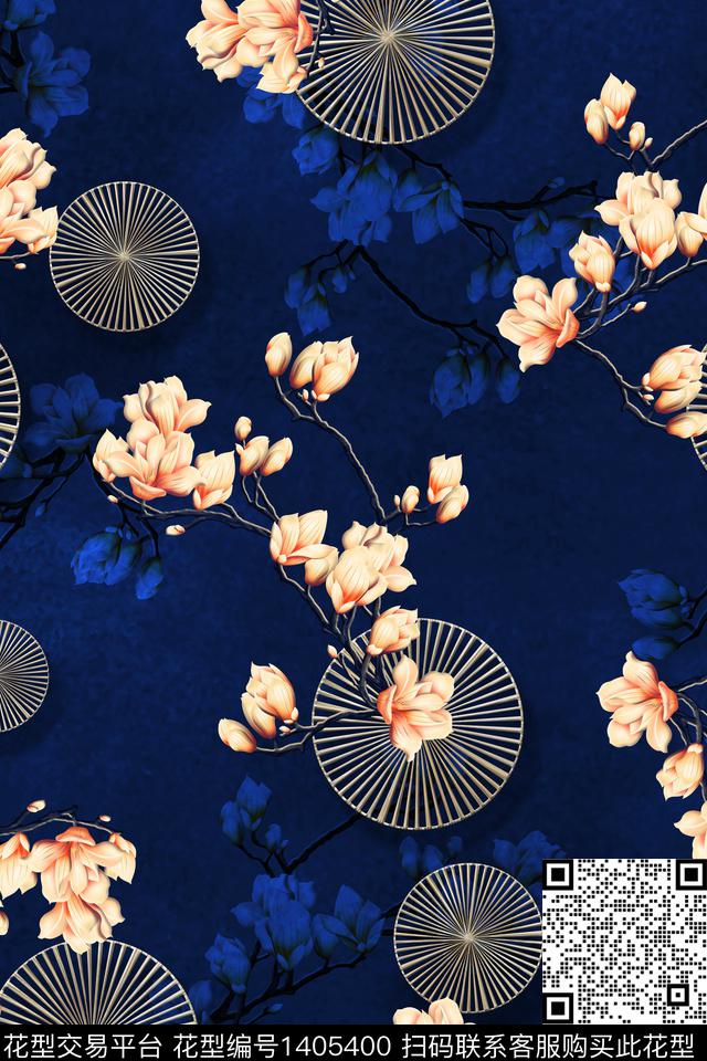 玉兰花几何旗袍数码印花华亿平台下载（图片编号: 1405400） - 瓦栏（Walan）