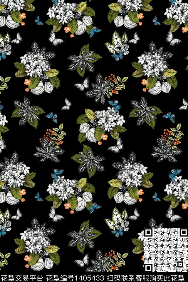 花卉大牌风休闲数码印花华亿平台下载（图片编号: 1405433） - 瓦栏（Walan）