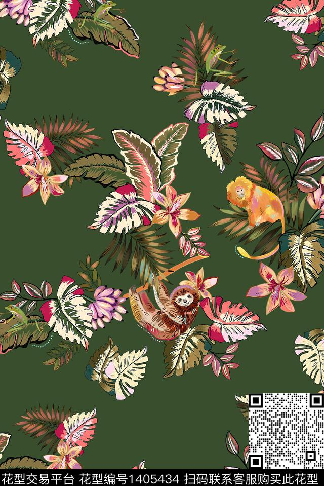 绿植树叶花卉大牌风数码印花华亿平台下载（图片编号: 1405434） - 瓦栏（Walan）