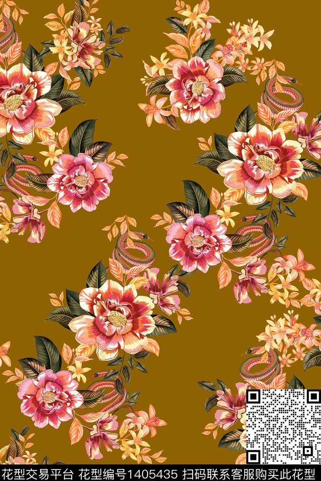 花卉大牌风休闲数码印花华亿平台下载（图片编号: 1405435） - 瓦栏（Walan）