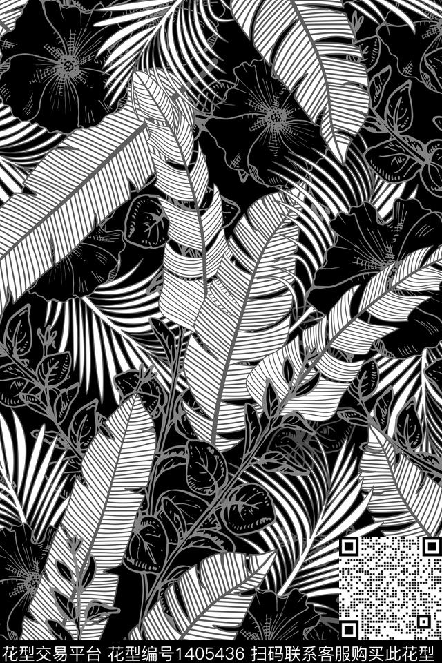 绿植树叶男装花卉传统印花华亿平台下载（图片编号: 1405436） - 瓦栏（Walan）