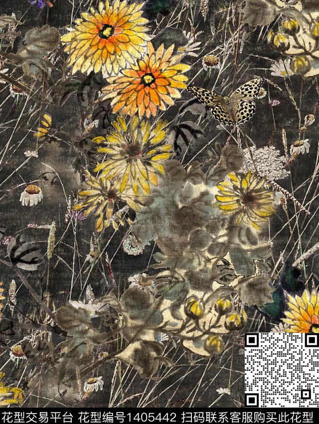 兰花小雏菊中老年数码印花华亿平台下载（图片编号: 1405442） - 瓦栏（Walan）