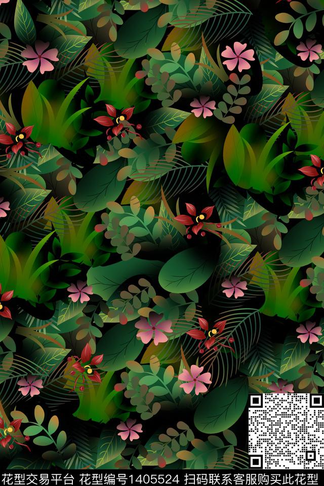 花卉植物手绘数码印花华亿平台下载（图片编号: 1405524） - 瓦栏（Walan）
