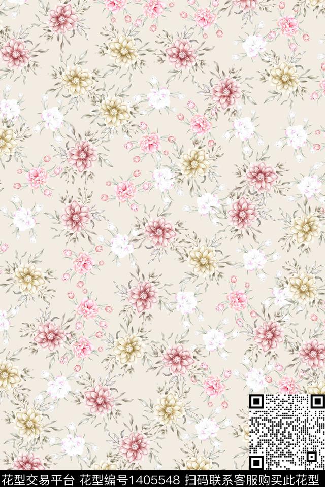 清爽底花卉花卉大牌风数码印花华亿平台下载（图片编号: 1405548） - 瓦栏（Walan）