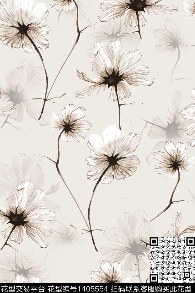 清爽底花卉花卉大牌风数码印花华亿平台下载（图片编号: 1405554） - 瓦栏（Walan）