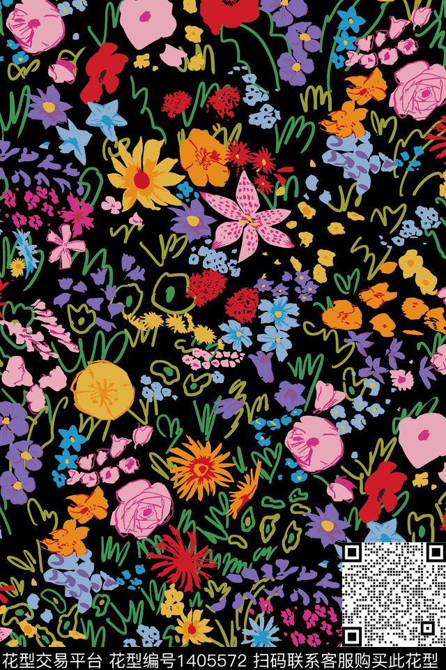 涂鸦绿植树叶大牌风传统印花华亿平台下载（图片编号: 1405572） - 瓦栏（Walan）