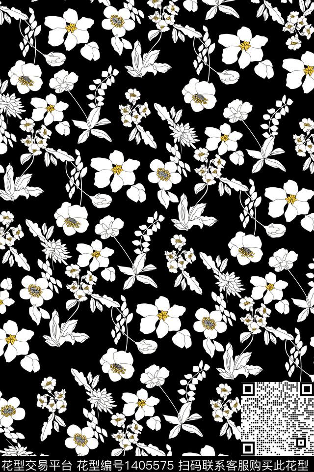 黑白华亿平台绿植树叶大牌风传统印花华亿平台下载（图片编号: 1405575） - 瓦栏（Walan）