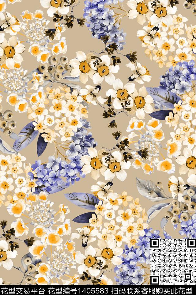 清爽底花卉花卉大牌风数码印花华亿平台下载（图片编号: 1405583） - 瓦栏（Walan）