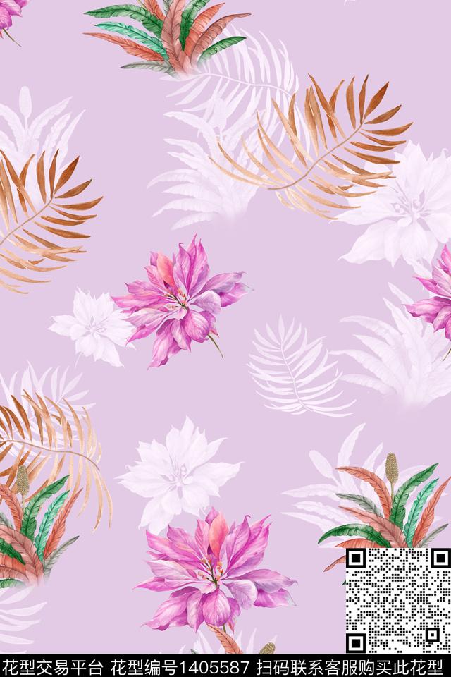 花卉大牌风小清新数码印花华亿平台下载（图片编号: 1405587） - 瓦栏（Walan）