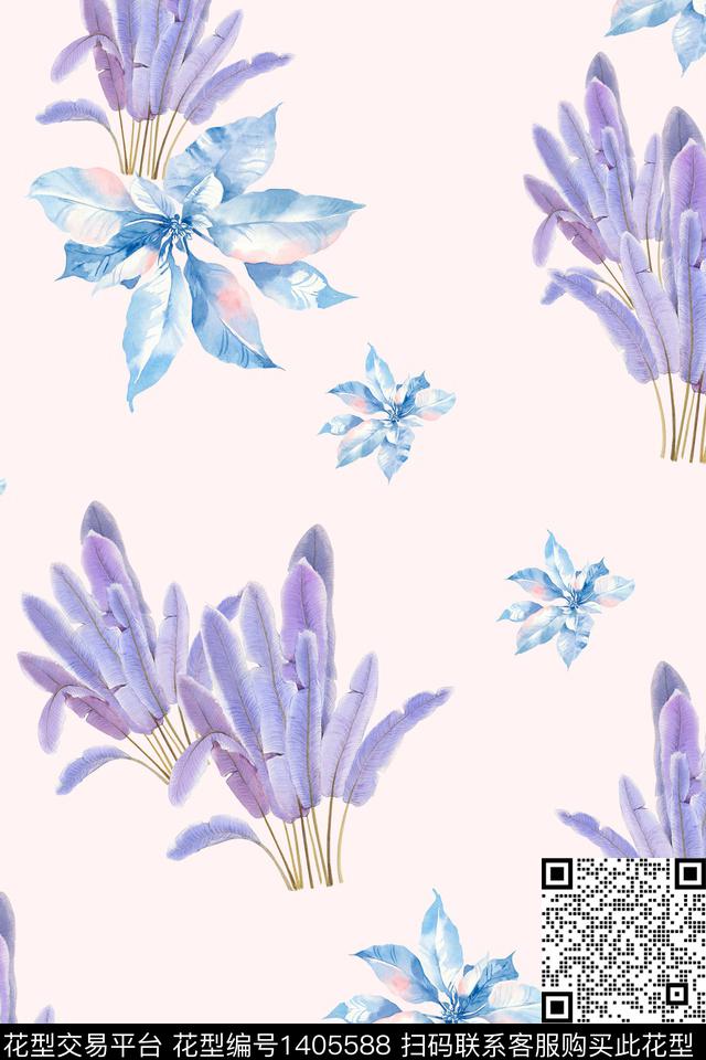 花卉大牌风小清新数码印花华亿平台下载（图片编号: 1405588） - 瓦栏（Walan）