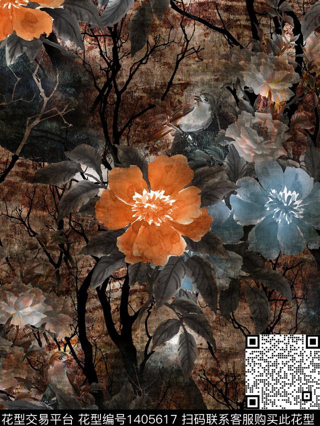 花鸟大牌风中老年数码印花华亿平台下载（图片编号: 1405617） - 瓦栏（Walan）
